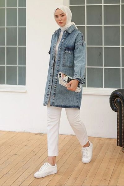 Bestenur Bird Eye Denim Jacket 1462 - Ανοιχτό μπλε