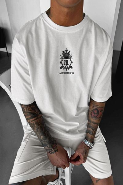 Millionaire Men's Ecru White Royal Essence Oversize Fit Loose Wide Fit Loose Cut T-Shirt
