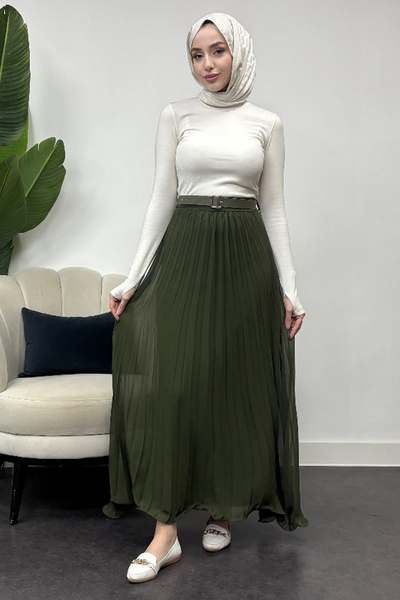 Tesettür Diyarı Жіноча спідниця з шифону з подарунковим поясом з плісированою...