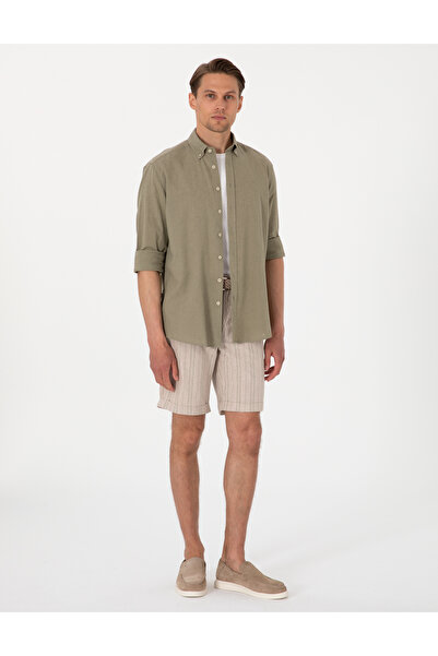 Pierre Cardin Kaki slim fit in Mixt cu dungi țesut Pantaloni scurți 50301806-...