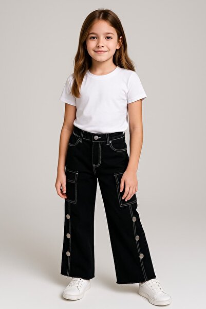 Butik Girl's Cargo Pocket Jeans Black