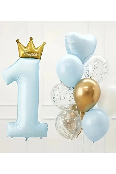 Çemrek Süs Parti Erkek Bebek Doğum Günü Süsleme Mavi Gold 1 Yaş Konsept Balon...