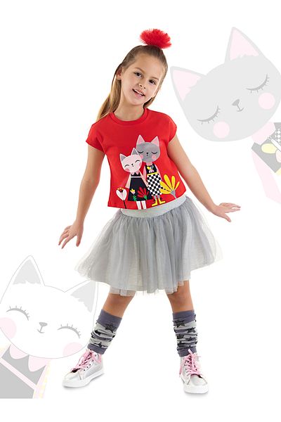 MSHB&G Kanka Cats lány nyári póló bolyhos tüll tutu szoknya szett