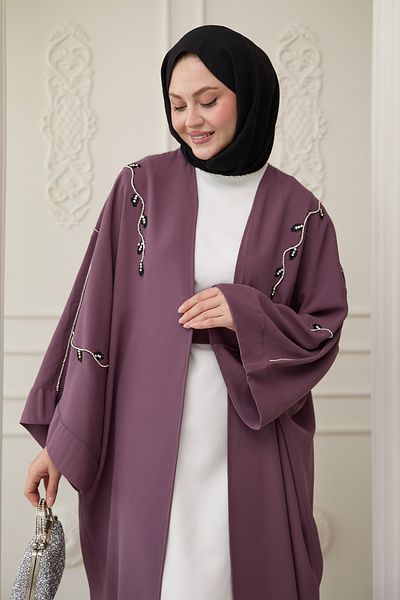 InStyle Abaya with Stones Dress |   Ivy Pattern and Dried Rose