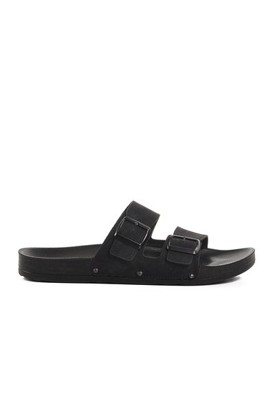 Pierre Cardin Черни мъжки чехли с двойна лента от лека кожа PC-7038 M