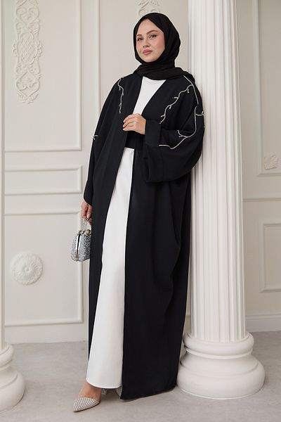 InStyle Black Stone Dress Abaya Ivy Pattern