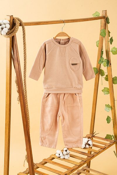 bombe Baby Kids Crew Neck Pants Sweat Cotton Comfortable 2-Piece Set Trend Fashion Bottom Top Set