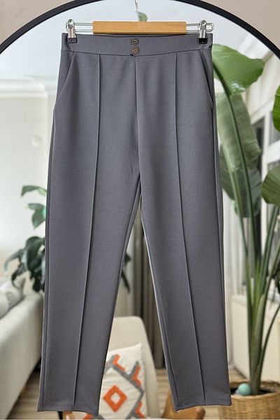 Bestenur Ornamental Button Pocket Trousers 1354 - Gray
