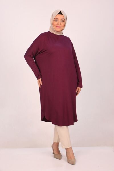 Eslina 38110 Plus Size Low Sleeve Combed Cotton Tunic - Purple