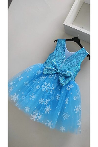 babysmile Kar Taneli Mavi Kız Çocuk Elbise