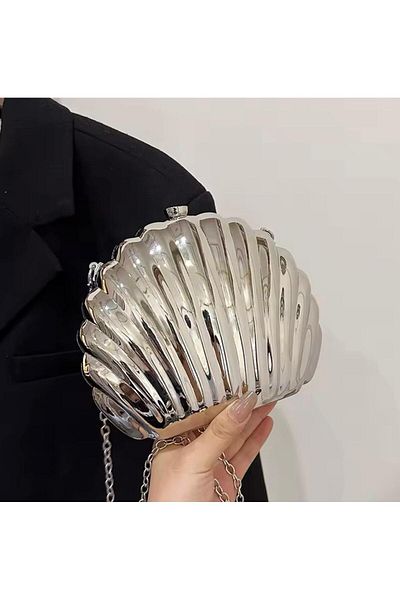 larosee Oyster Model Metal Chain Strap Detailed Women's Evening Dress Bag Shoulder Bag Handbag