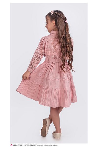 Pina Kids Girl's Long Sleeve Laced Belted Buttoned Dress Elb.2699Y