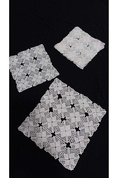 Papatyam Hand Knitted Crochet - Lace & Vintage Interlaced - 1 Piece (23X23) and 3 Pieces (17X17)