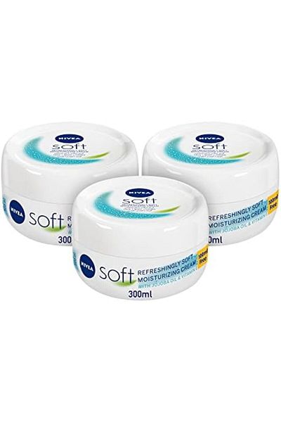 NIVEA Soft Refreshing and Moisturizing Cream, 3 x 300ml Jar