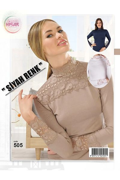 sıla sella Women's Lace Embroidered Long Sleeve Badi - New Season Elegance