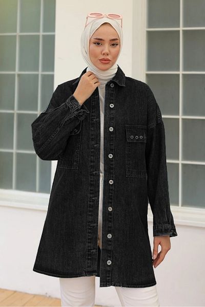 Bestenur Bird Eye Denim Jacket 1462 - Μαύρο