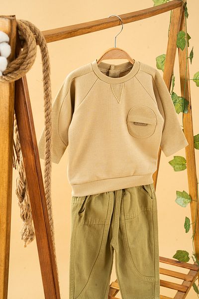 bombe Baby Kids Crew Neck Pants Sweat Cotton Comfortable 2-Piece Set Trend Fashion Bottom Top Set
