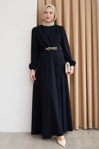 InStyle Φόρεμα με διπλό γιακά με αλυσίδα σε μπλε ναυτικό
