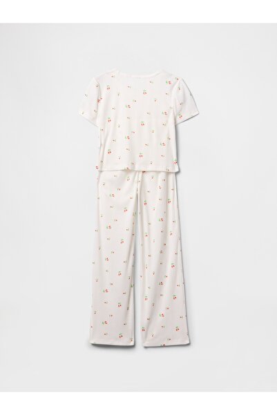 GAP Kız Çocuk Kırık Beyaz Kids Geri Dönüştürülmüş Pointelle Pijama Takımı