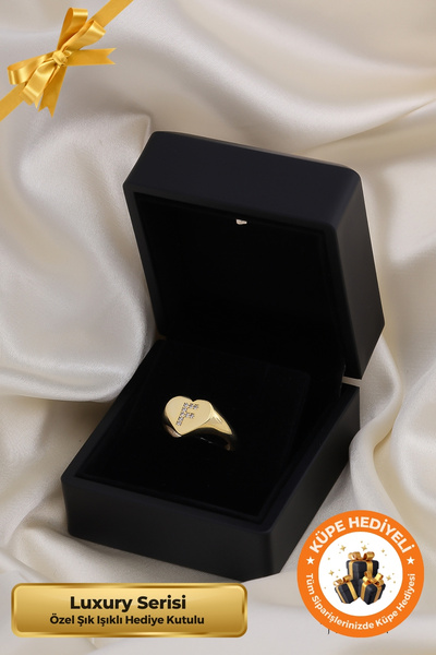 Lucente Jewellery Luxury Serisi Işıklı Hediye Kutulu F Harf 925 Ayar Gümüş Altın Kaplama Ayarlanabilir Harfli Yüzük
