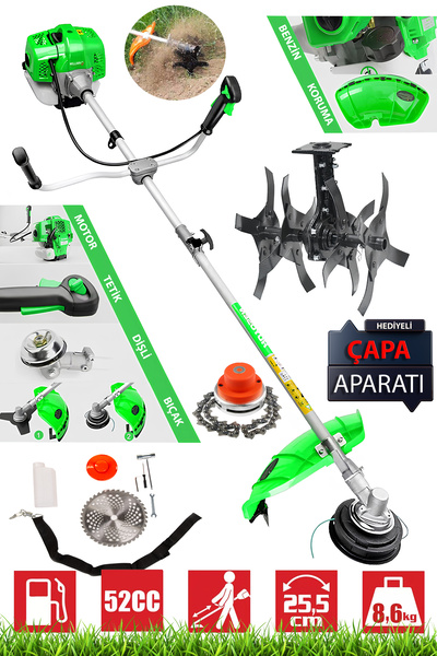 Millian 11.5 Hp Yan Tip Benzinli Motorlu Tırpan Çapalama Aparatı Hediye Ot Ça...