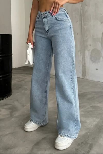 Bestenur Pantaloni din denim Palazzo 1450 - Ice Blue
