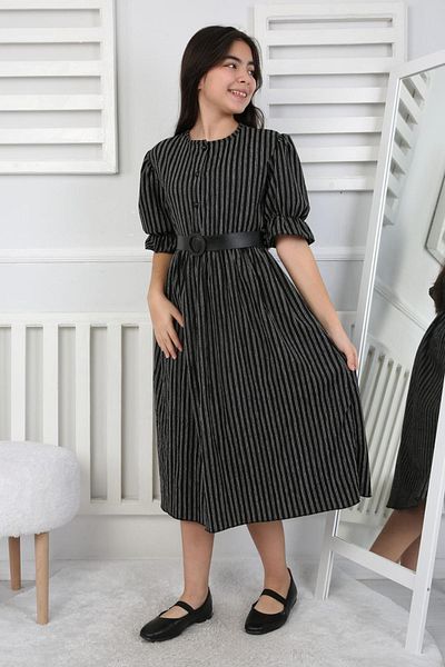 My Kids Wear Girl's Dress with Shirring and Belt at the Waist