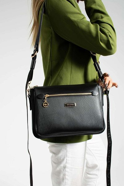 Getcho Bavlor Black Women's Crossbody Bag Zippered Medium Size Adjustable Strap Daily Stylish Shoulder Model