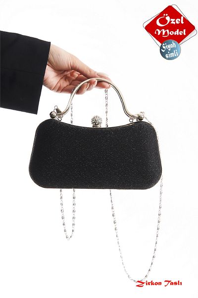 Famels Women's Imported Fabric Glitter Black Silver Case Evening Dress Bag Zircon Stone Evening Dress Stylish Bag