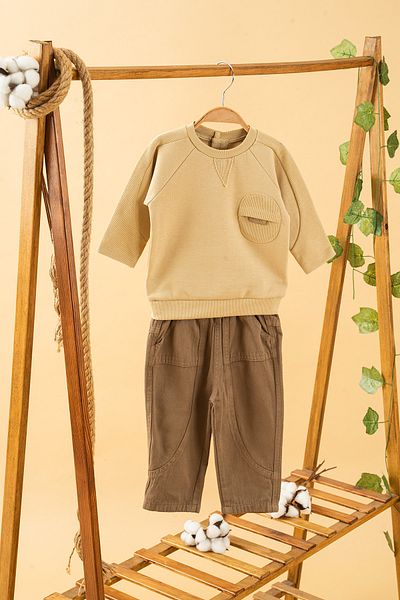 bombe Baby Kids Crew Neck Pants Sweat Cotton Comfortable 2-Piece Set Trend Fashion Bottom Top Set