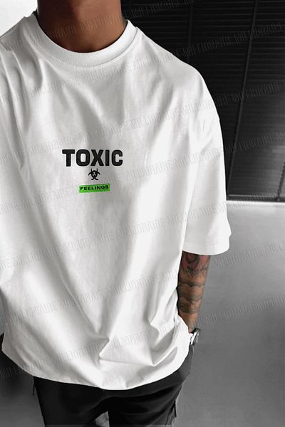 Millionaire Men's Ecru White Toxic Oversize Fit Loose Wide Fit Loose Cut T-Shirt