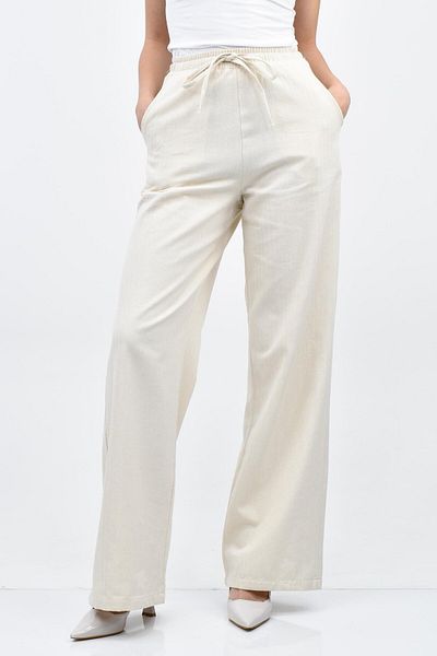 birizmoda Wide Leg Line Linen and Trousers - Cream