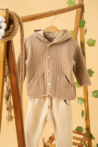 bombe Baby Kids Hooded Collar Cotton Comfortable 2-Piece Set Trend Fashion Bottom Top Set