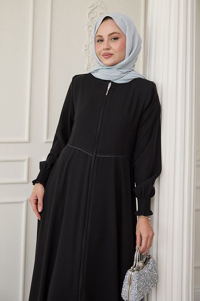 InStyle Black Ferace with Shirred Pleated Sleeves