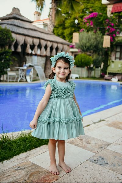 Mialora Girl's Special Occasion Evening Dress - Ruffled Design, Crown Accessory