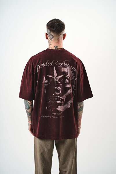 Respire Muške odvojene persona Štampano perive Oversize kroj T-shirt bordo cr...