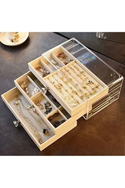 Zümrüt Cutie transparentă pentru bijuterii cu 3 sertare | Cutie Depozitare bi...
