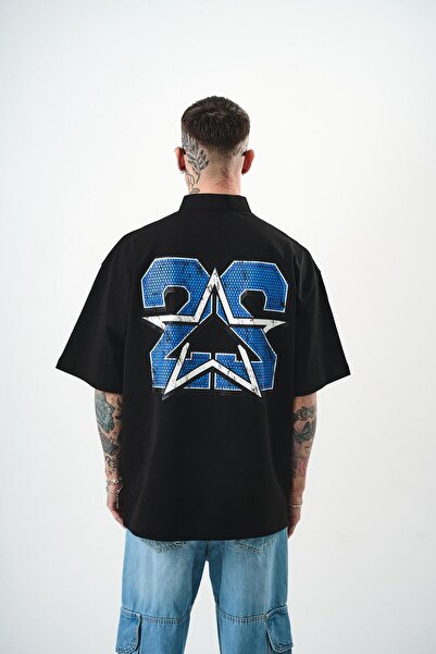 Respire تي شيرت رجالي كبير الحجم، 22 طباعة نصف سحاب، أسود