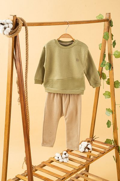 bombe Baby Kids Crew Neck Pants Sweat Cotton Comfortable 2-Piece Set Trend Fashion Bottom Top Set