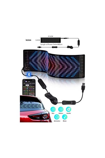 Matrix Led Panel Cama Yapışan Telefon Kontrollü Led Ekran Panel 16X64 - 92MM-...