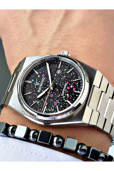 Raymond Silver Color Inside Color Case Cord Steel Elite Model Classic Men Wristwatch + Bracelet
