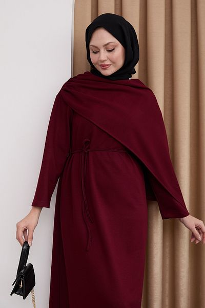 InStyle Rochie modal burgundy cu detaliu șal