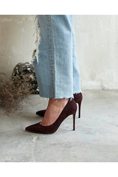 PELİN'İN AYAKKABILARI SİTY 10 CM BORDO SÜET STİLETTO