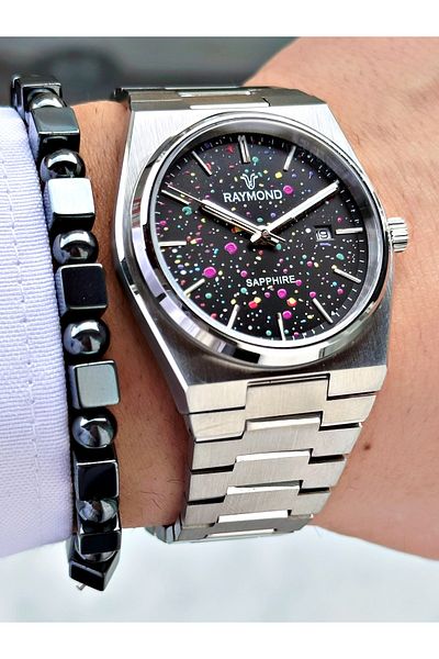Raymond Silver Color Inside Color Case Cord Steel Elite Model Classic Men Wristwatch + Bracelet