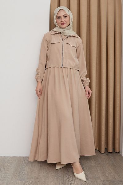 InStyle Rochie cu fermoar cu jachetă bej