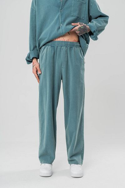 go gang own Low Wash Waist Elastic Washed Baggy Linen Trousers