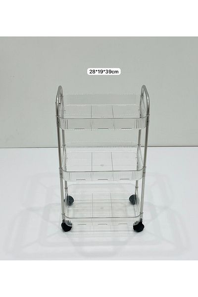 TrentonGCC Compact Three-Tier Rolling Storage Cart with Transparent Shelves