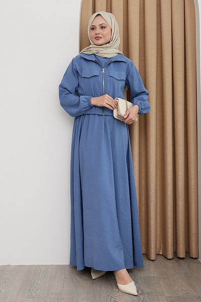 InStyle Φόρεμα με φερμουάρ με μπουφάν - Indigo