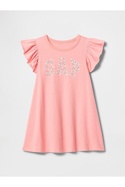 GAP Kız Bebek Pembe Gap Logo Fırfır Kol Elbise
