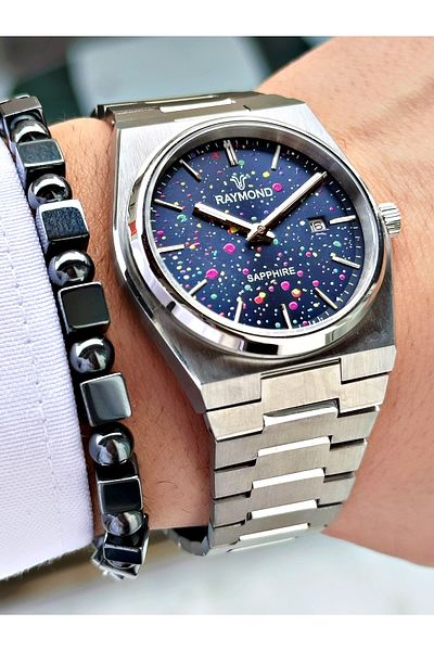 Raymond Silver Color Inside Color Case Cord Steel Elite Model Classic Men Wristwatch + Bracelet